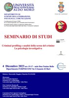 Seminario di studi "Criminal profiling e analisi della scena del crimine - La psicologia investigativa"