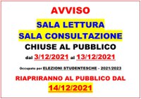 AVVISO Chiusura 3/12/21 al 13/12/2021 ELEZIONI STUDENTI