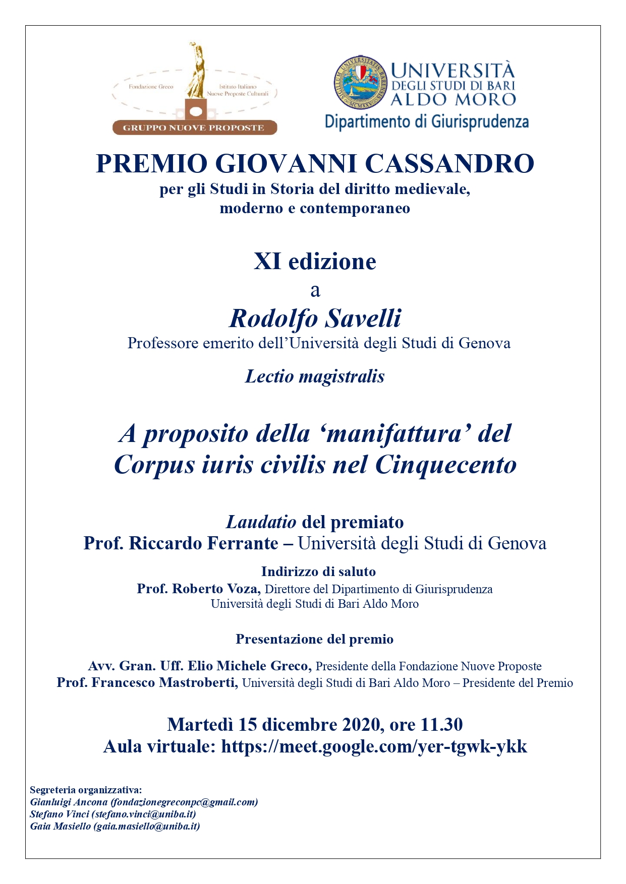 XI Edizione Premio Cassandro - Locandina