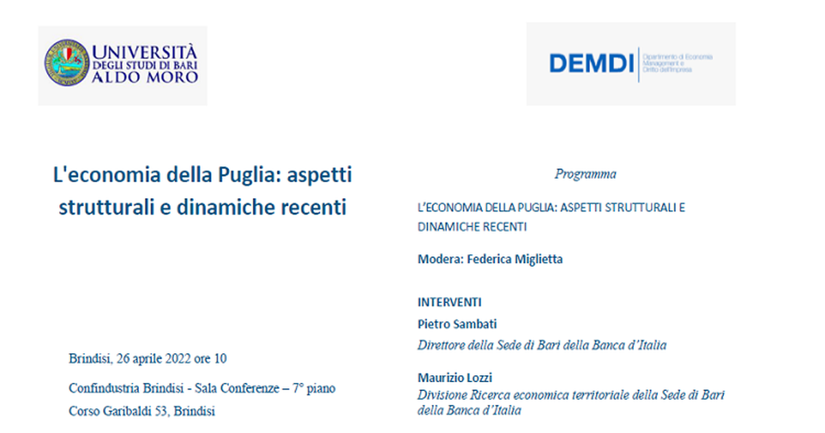 L'economia della Puglia: aspetti strutturali e dinamiche recenti