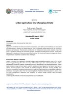 Seminario "Urban agriculture in a changing climate", 25 Marzo 2024, ore 16.00, Aula VII