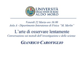 Incontro con Gianrico Carofiglio su  L’arte di osservare lentamente – Conversazione sui metodi dell’investigazione e delle scienze