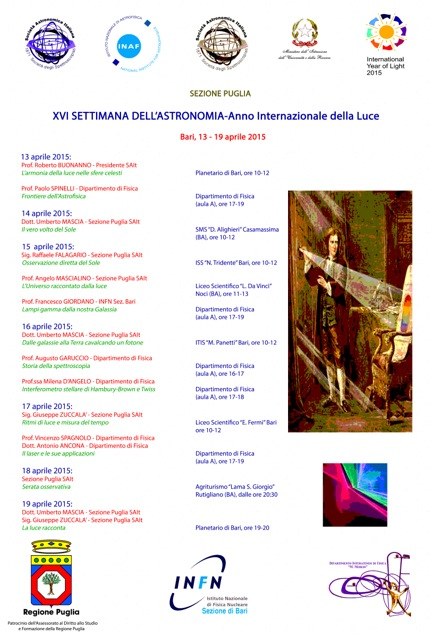 XVI SETTIMANA DELLA ASTRONOMIA -ANNO INTERNAZIONALE DELLA LUCE