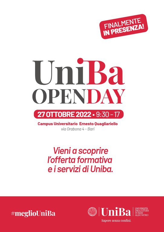 Open Day 27 ottobre 2022  Campus Universitario - Dipartimento di Farmacia -  Scienze del Farmaco
